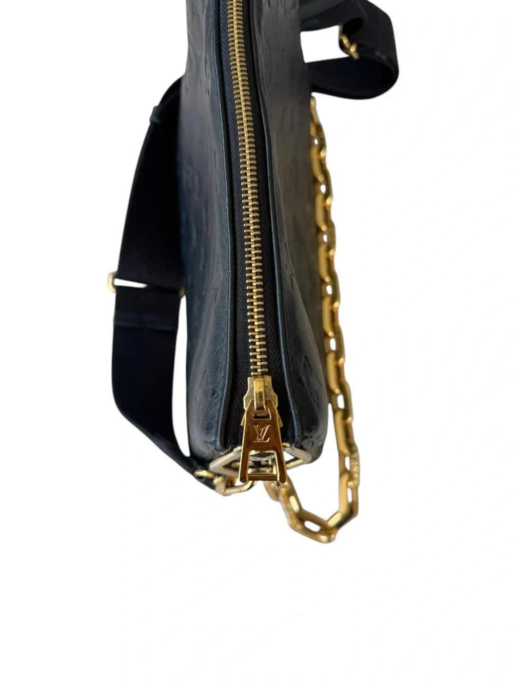 Louis Vuitton Coussin PM Black Embossed Monogram Crossbody with Gold Chain